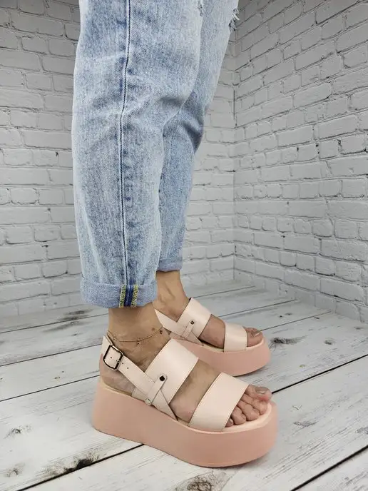 Guard-shoes Женские босоножки на высокой подошве из натуральной кожи, белый, фото 2