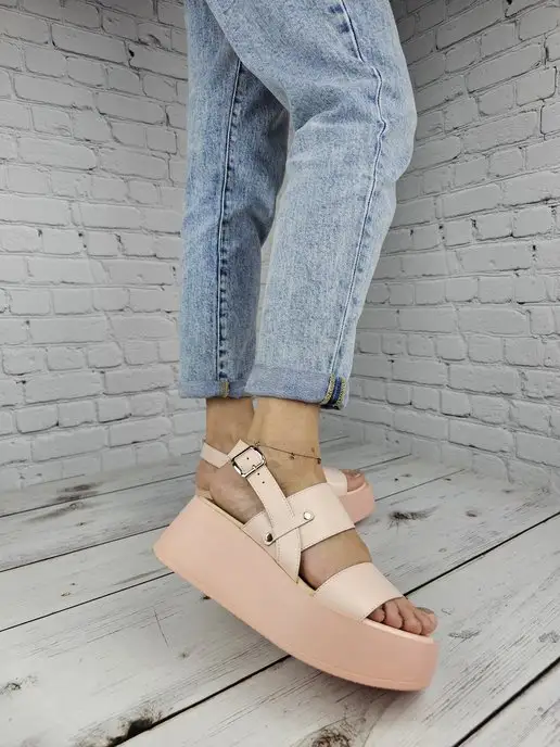 Guard-shoes Женские босоножки на высокой подошве из натуральной кожи, белый, фото 3