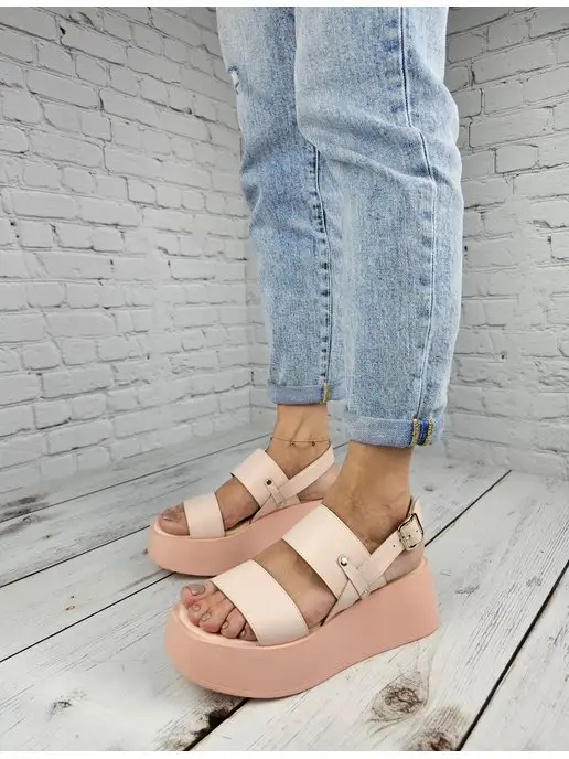 Guard-shoes Женские босоножки на высокой подошве из натуральной кожи, белый, фото 4
