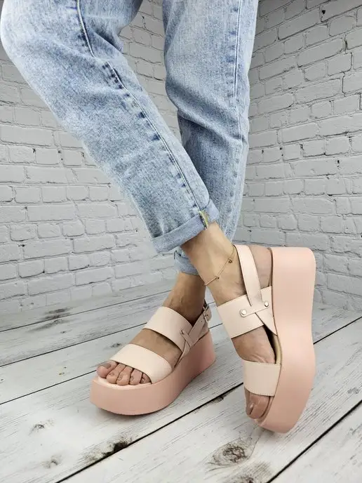 Guard-shoes Женские босоножки на высокой подошве из натуральной кожи, белый, фото 5
