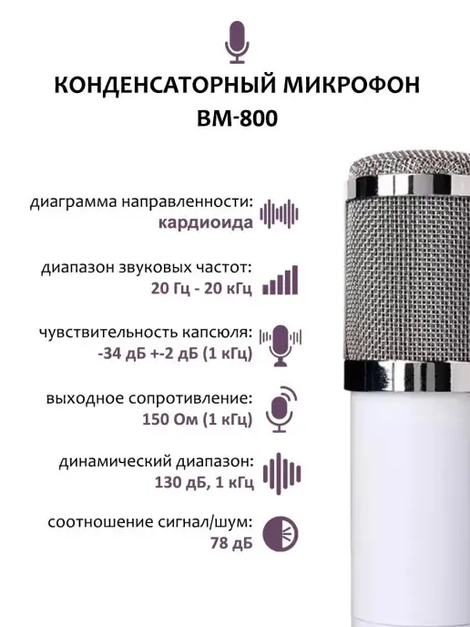Pantogroff Конденсаторный микрофон, USB адаптер, тренога, ветрозащита, белый, фото 2