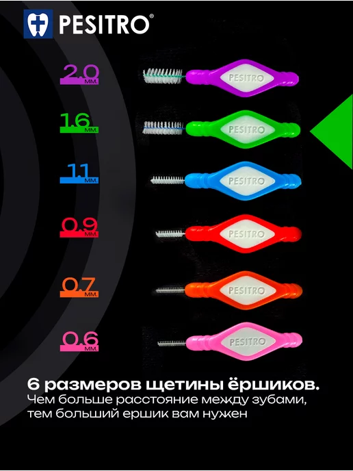 Pesitro Ершики для брекетов ассорти 6 шт, 6 шт, фото 4