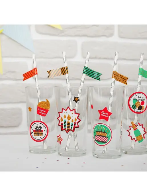 Happy Pirate Набор для коктейля "Для тебя" (наклейки+ трубочки 6шт), 6 шт, фото 2