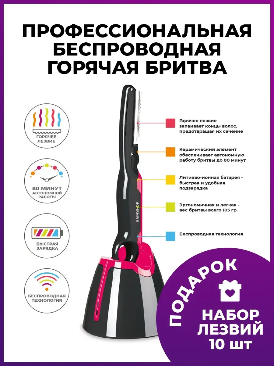 Горячая беспроводная бритва с запасными лезвиями (10 шт) HAIRSHOP 32409791  купить в интернет-магазине Wildberries