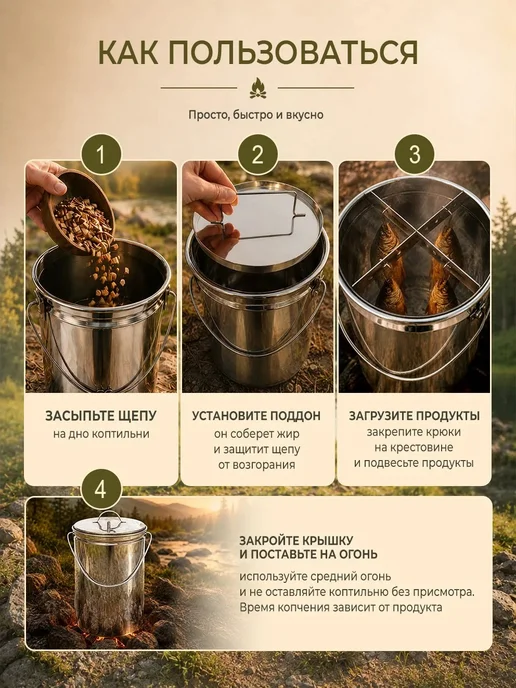 Алковар Коптильня горячего копчения "Турист", нерж. сталь 18 л, 18 л, фото 6