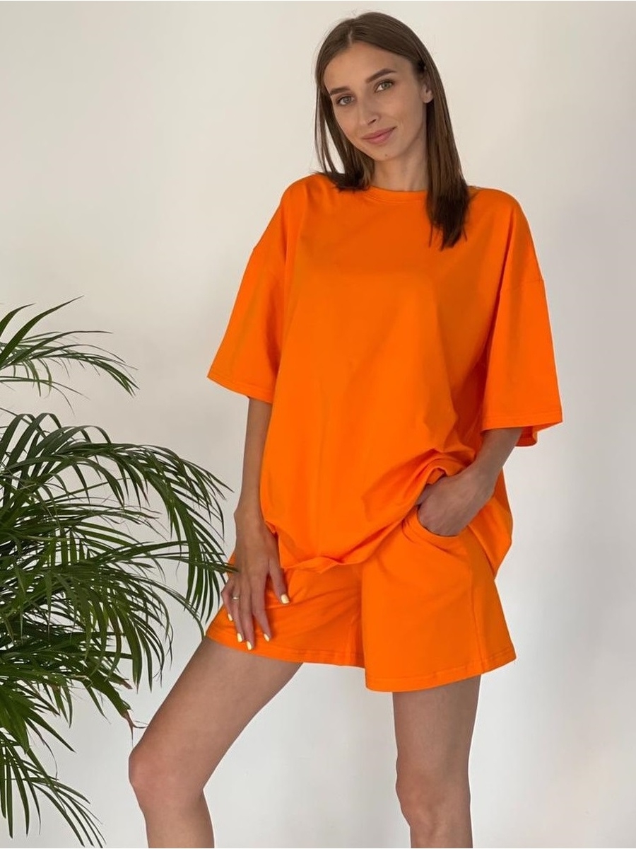 Оранжевая футболка оверсайз женская