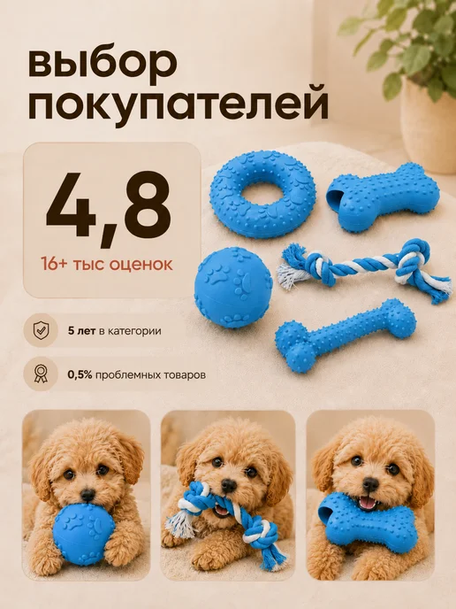 ГавГарин Набор игрушек для собак 5 штук, голубой, фото 2