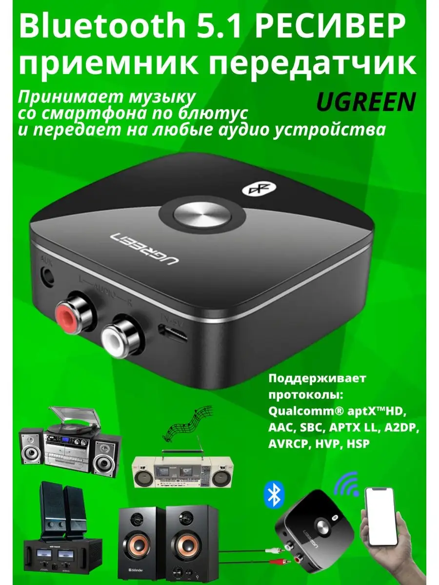 Bluetooth адаптер блютус ресивер aptX™HD, блютуз 5.1 Ugreen 32728959 купить  в интернет-магазине Wildberries