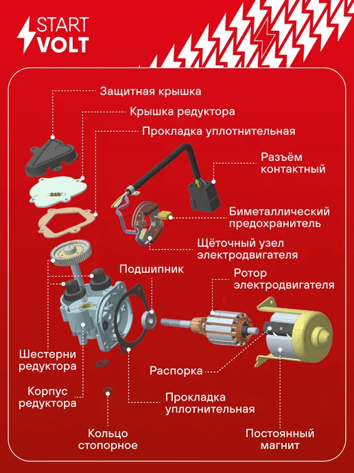STARTVOLT Мотор стеклоочистителя ПАЗ 3205 12V правый, 12V, фото 4