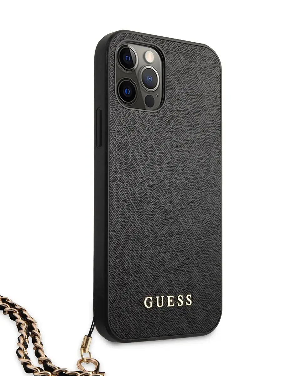 Чехол на iPhone 12 и 12 Pro из экокожи с цепью PU Saffiano GUESS 32741400  купить в интернет-магазине Wildberries