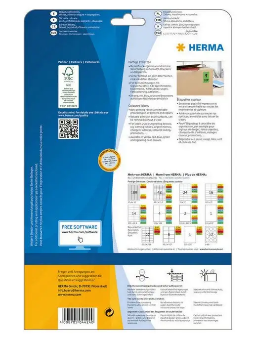 Herma Самоклеящиеся этикетки бумажные матовые зеленые А4 210*297мм, зеленый, фото 4