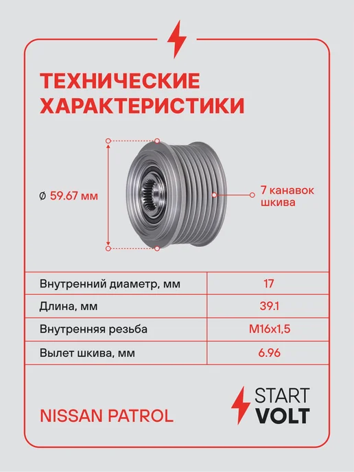 STARTVOLT Шкив с обгонной муфтой генератора Nissan Patrol, вариант, фото 3