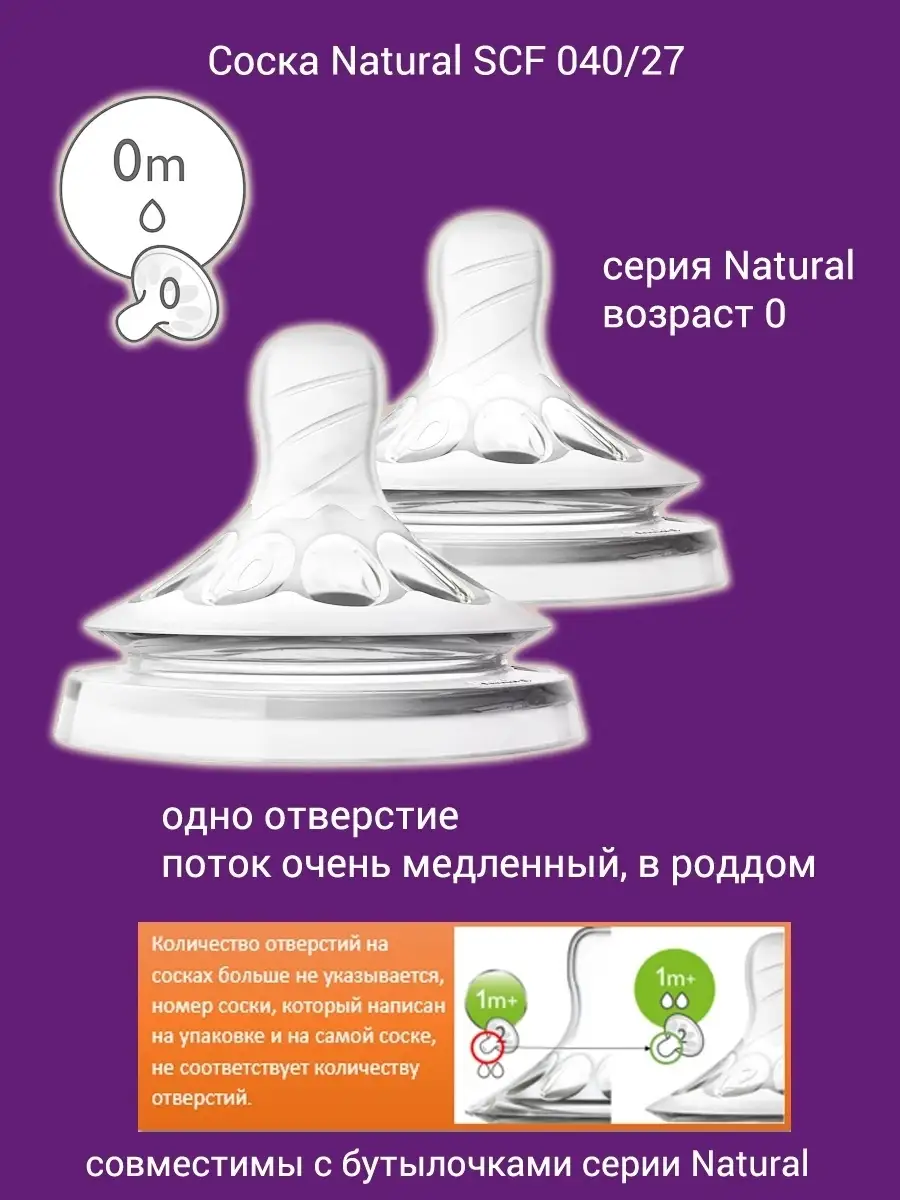 Соска Natural очень медленный поток Philips AVENT 32972671 купить в  интернет-магазине Wildberries