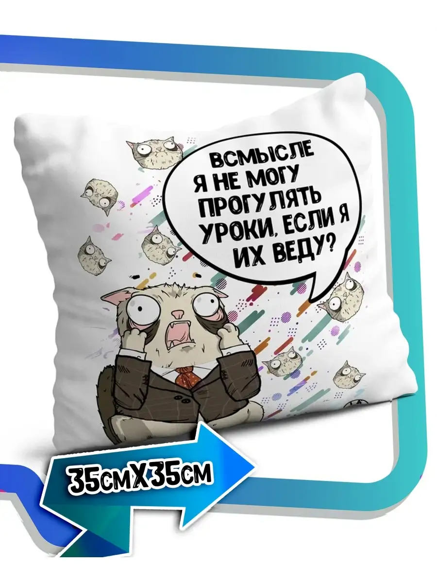 Подушка наволочка Ла Принт кот пупок &laquo;прогулять уроки&raquo; смешная с приколом с принтом