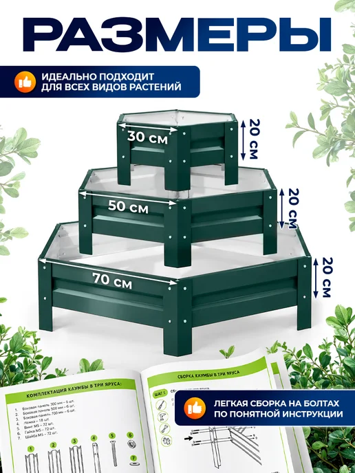 Северные грядки Клумба садовая многоярусная оцинкованная для дачи RAL-6005, зеленый, фото 2