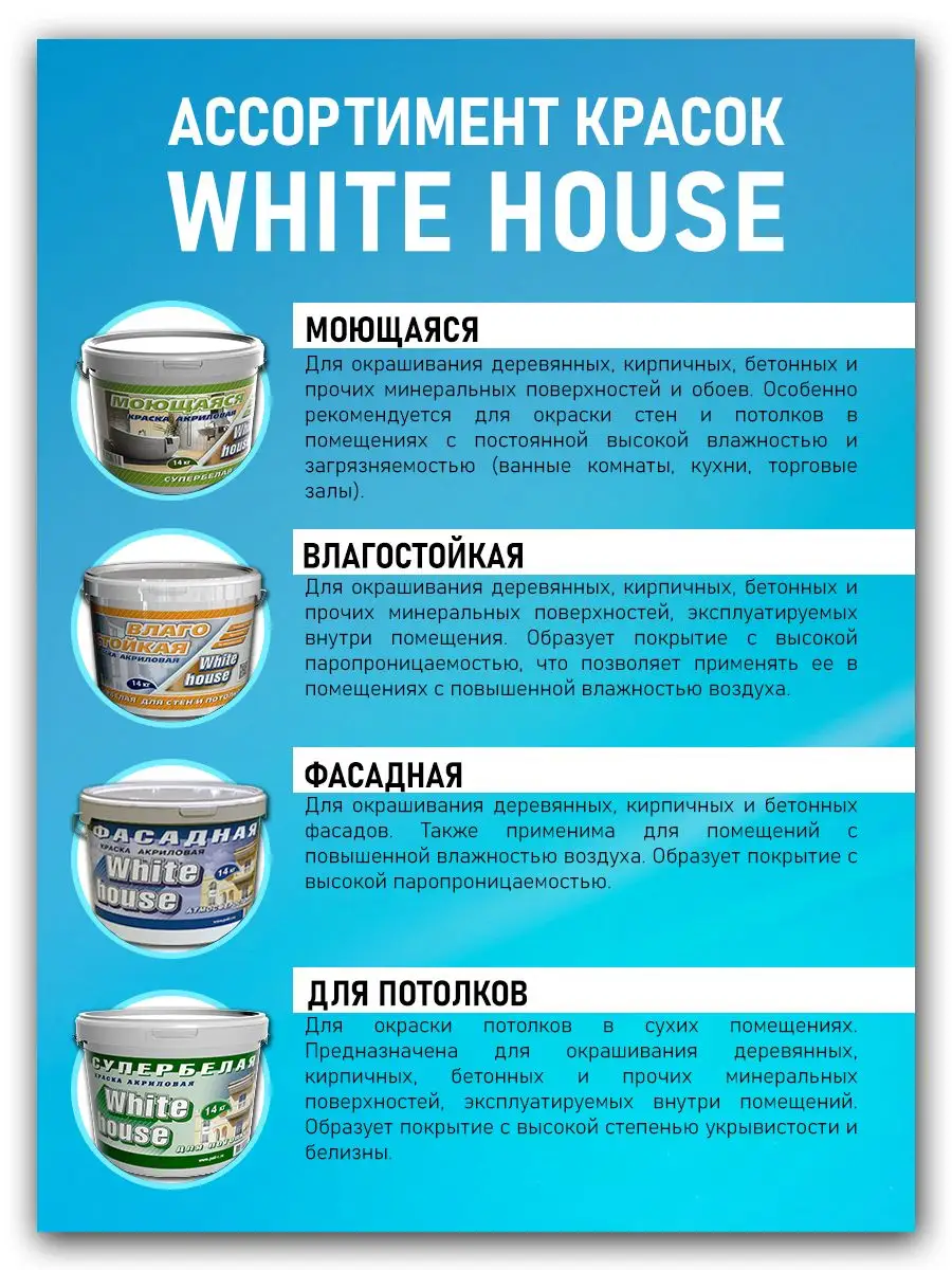 Краска для потолка белая акриловая 14кг White_house 33069204 купить за 1  937 ₽ в интернет-магазине Wildberries