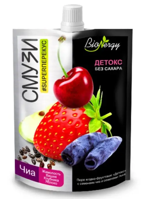 BioNergy Смузи детокс жимолость вишня клубника яблоко чиа 120г, 120 г, фото 4