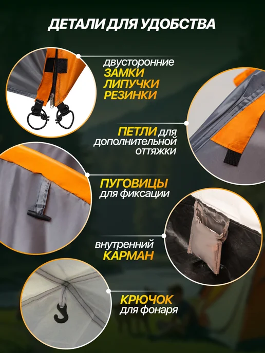 Virtey Палатка туристическая 4 местная с тамбуром, серый, фото 6