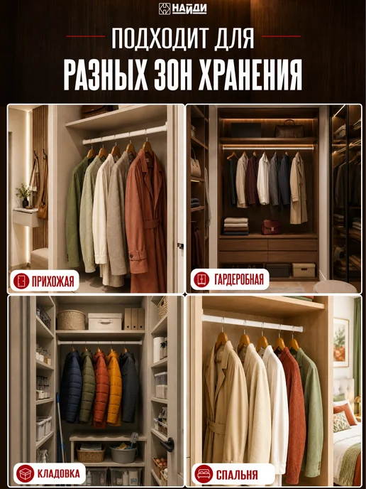 НАЙДИ Штанга в шкаф перекладина, белый, фото 5