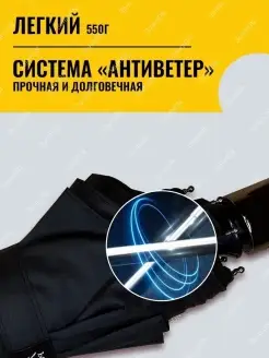 Зонт/черный мужской автомат, складной, подарок мужчинам, антиветер ЗонтON. Цвет черный. Вид 5.
