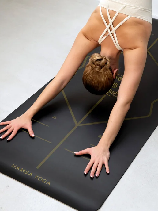 Hamsa Yoga Коврик для йоги нескользящий каучук, черный, фото 6