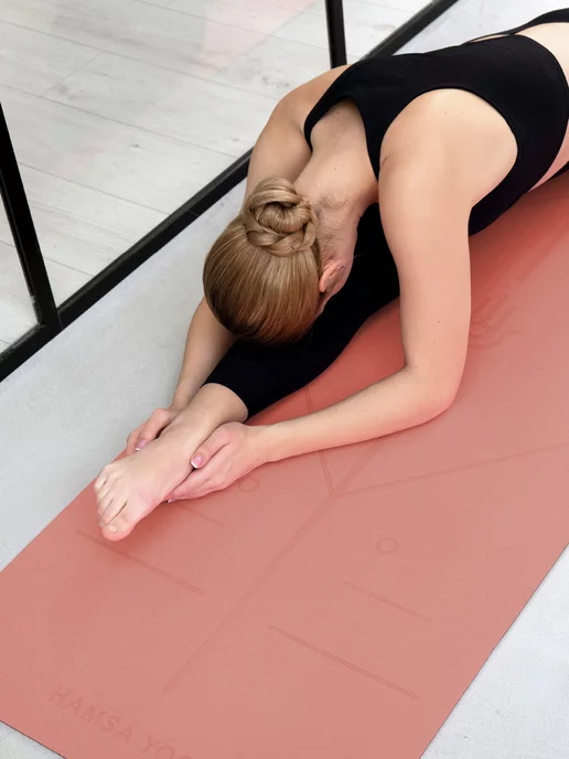 Hamsa Yoga Коврик для йоги и фитнеса нескользящий TPE, розовый, фото 6