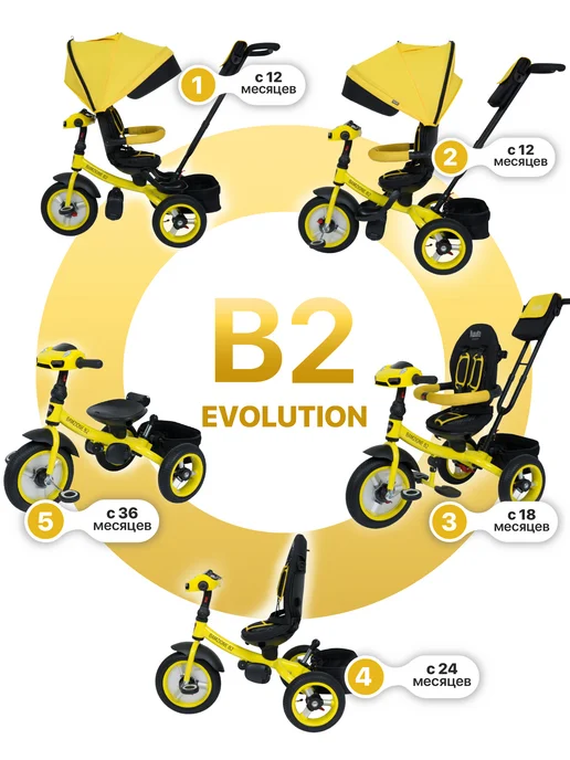Nuovita Велосипед трехколесный детский Bamzione B2 с ручкой, черный, фото 2
