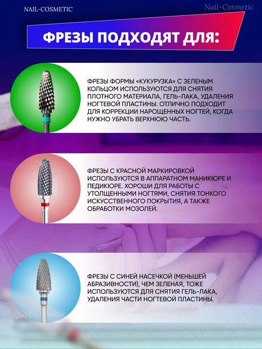 nail cosmetic Фреза для маникюра твердосплавная Кукуруза 3 шт, 3 шт, фото 2