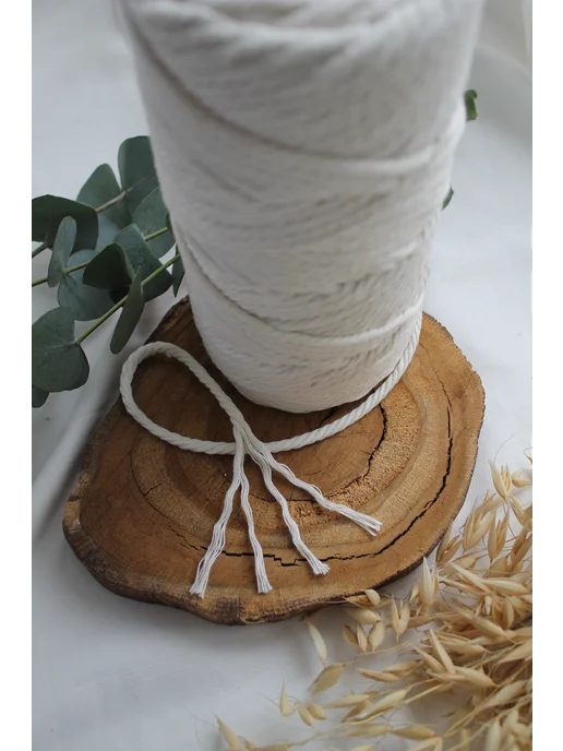 ARTELE KNIT Хлопковый шнур для макраме 4 мм веревка, белый, фото 2