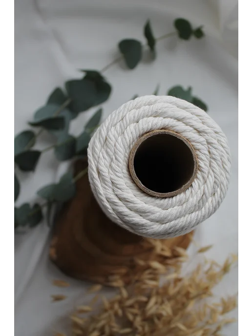 ARTELE KNIT Хлопковый шнур для макраме 4 мм веревка, белый, фото 4