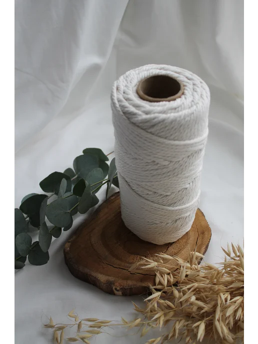 ARTELE KNIT Хлопковый шнур для макраме 4 мм веревка, белый, фото 7