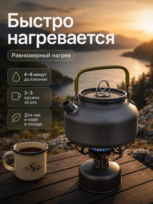 Чайник туристический походный для горелки и костра, серый, фото 2