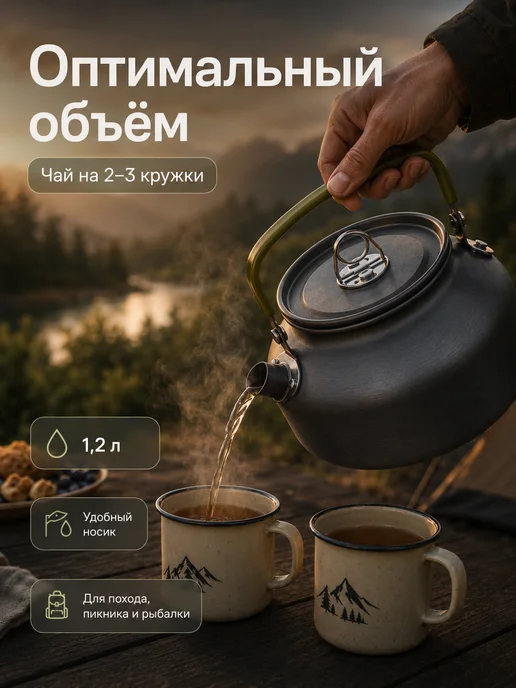 Чайник туристический походный для горелки и костра, серый, фото 3