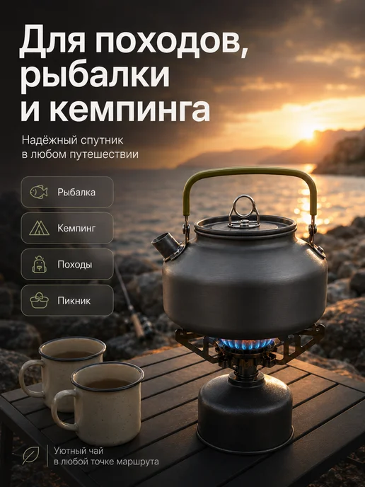 Чайник туристический походный для горелки и костра, серый, фото 7