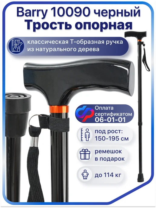 barry Трость опорная телескопическая для ходьбы, черный