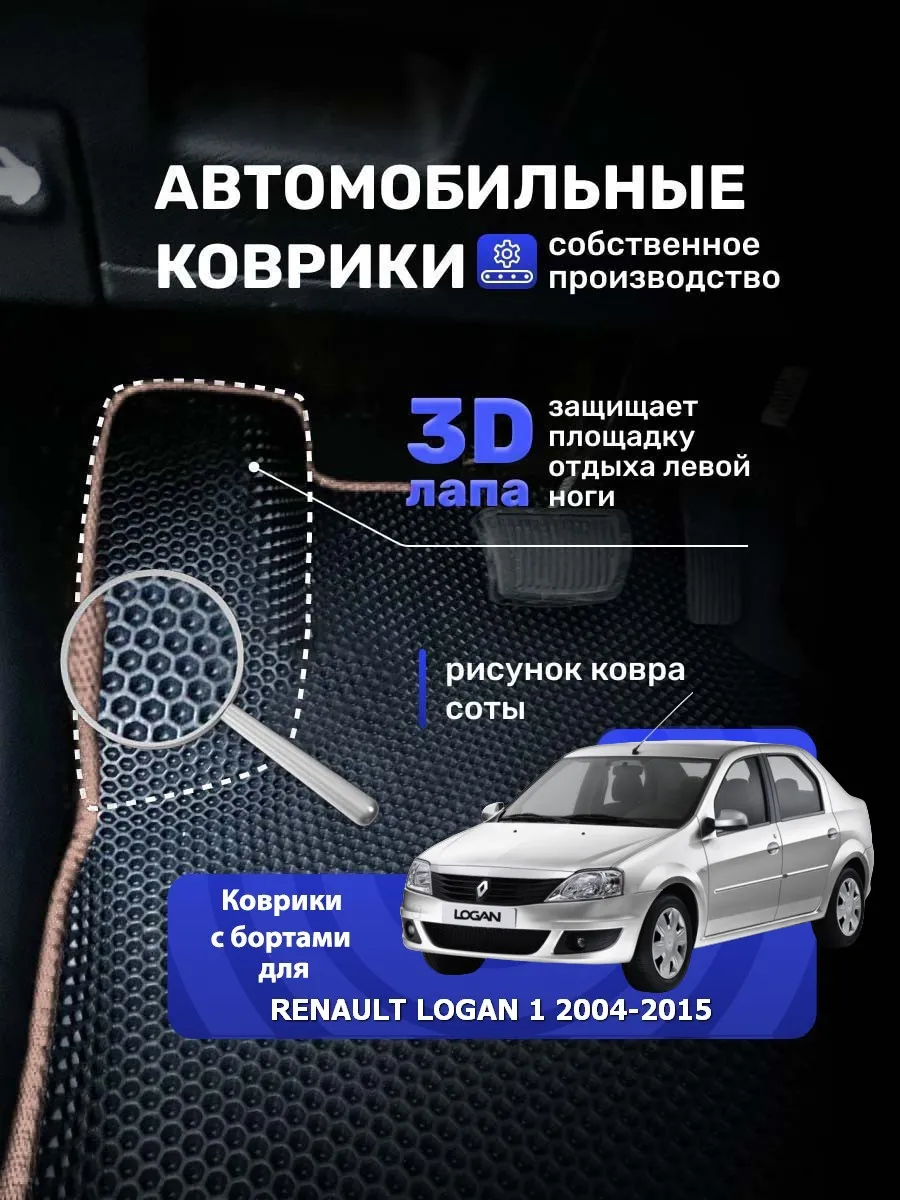 Ева коврики с бортиками в машину RENAULT LOGAN 1 2004-2012 Ковродел.РФ  33549332 купить за 3 191 ₽ в интернет-магазине Wildberries