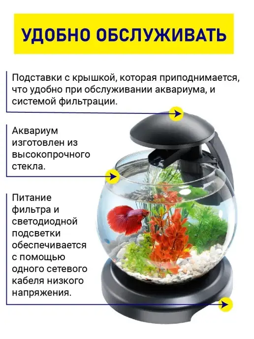 TETRA Аквариум для рыбок с подсветкой и фильтром, черный 6,8 л, 6,8 л, черный, фото 2