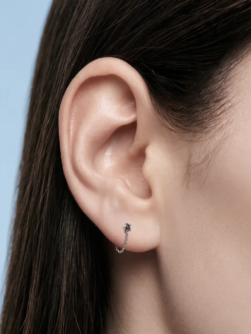 Vesna jewelry Лабрет в ухо пирсинг белое золото 585 звезда, белый, фото 2