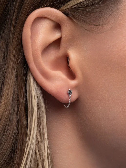 Vesna jewelry Лабрет в ухо пирсинг белое золото 585 звезда, белый, фото 7