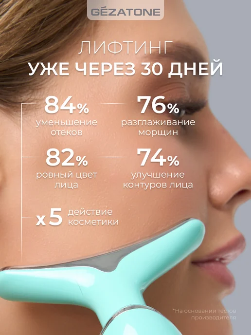 Gezatone Микротоковый массажер для лица и шеи, led терапия 5 в 1 m915, серый, фото 4