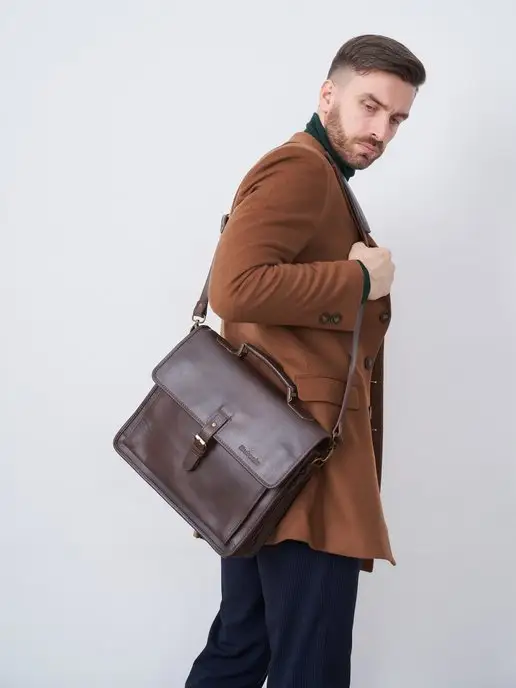 Mutaale портфель кожаный мужской для документов, коричневый, фото 2