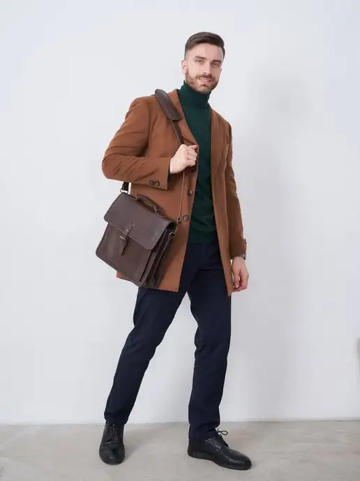 Mutaale портфель кожаный мужской для документов, коричневый, фото 3