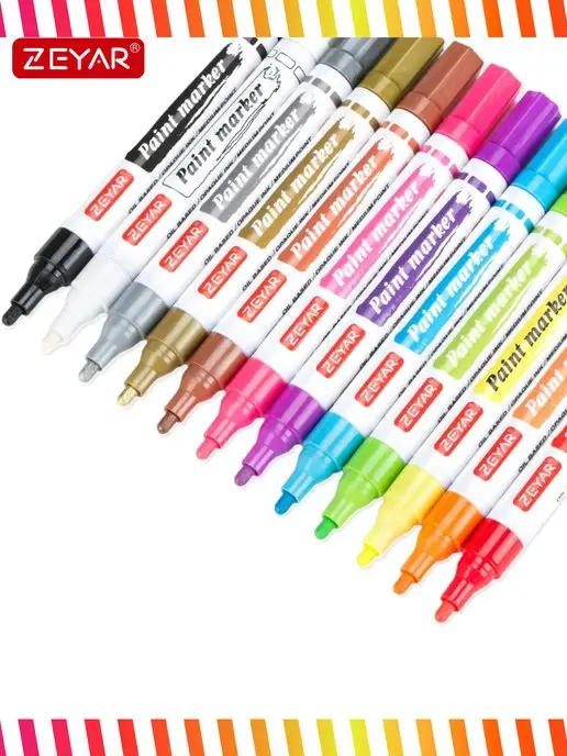 ZEYAR Маркер-краска масляный paint marker 2,5 мм черный, черный, фото 6