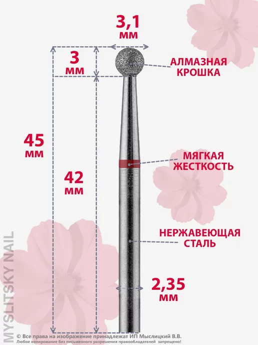 ВладМиВа Фреза алмазная для маникюра, педикюра шар для кутикулы, вариант, фото 2