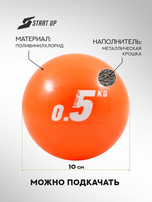 Start Up Медицинбол спортивный 1 кг Медбол мяч для фитнеса, 500 г, фото 4