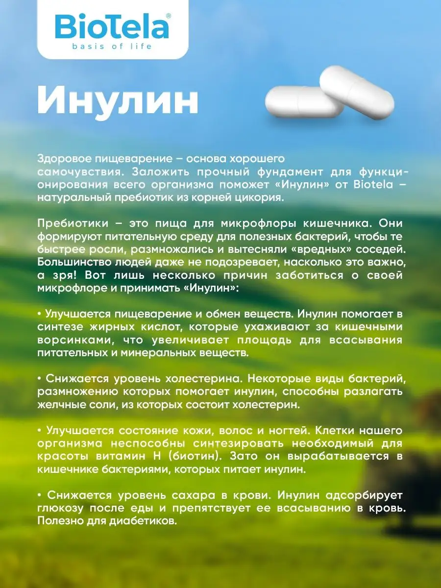 Пребиотик Инулин,540 капсул,на 3 месяца BioTela 33903783 купить за 1 203 ₽  в интернет-магазине Wildberries