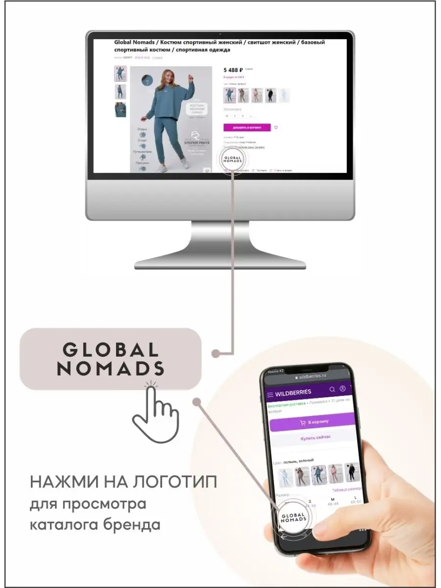 Худи мужской с капюшоном толстовка кенгуру Global Nomads 33935219 купить в  интернет-магазине Wildberries