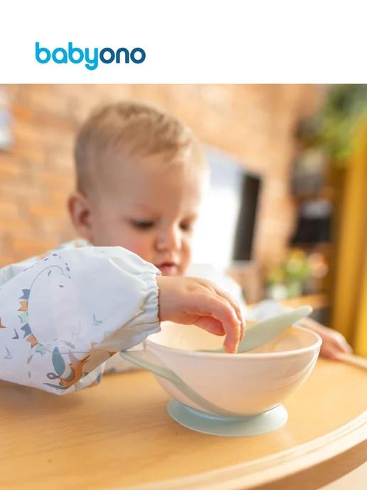 Babyono Детская миска с присоской и ложечкой, зеленый, фото 5