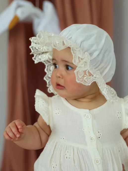 Little Star Капор крестильный для малышей, бежевый, фото 5