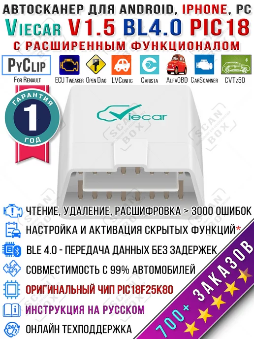 ELM327 ScanBox Автосканер для диагностики Viecar Bluetooth 4.0